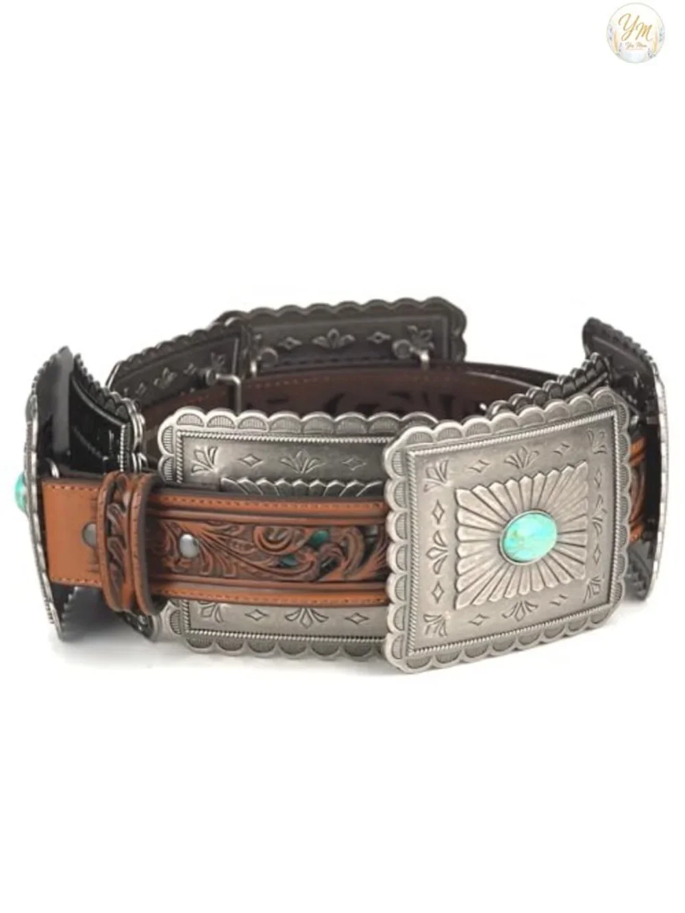 Western Leather Belt with Turquoise Stone Accents